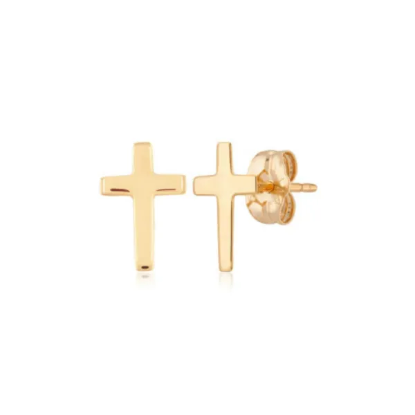 14K YELLOW GOLD CROSS EARRINGS