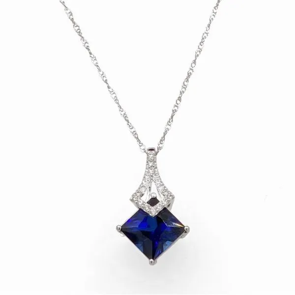 White Gold Sapphire Pendant with Diamond Accent Sam Dial Jewelers Pullman, WA