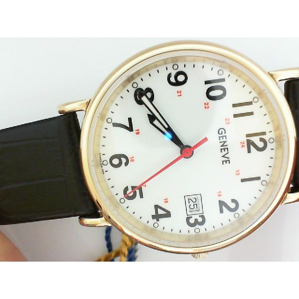 Swiss Quartz Movement Gold Toned Bezel Watch with Leather Band Sam Dial Jewelers Pullman, WA