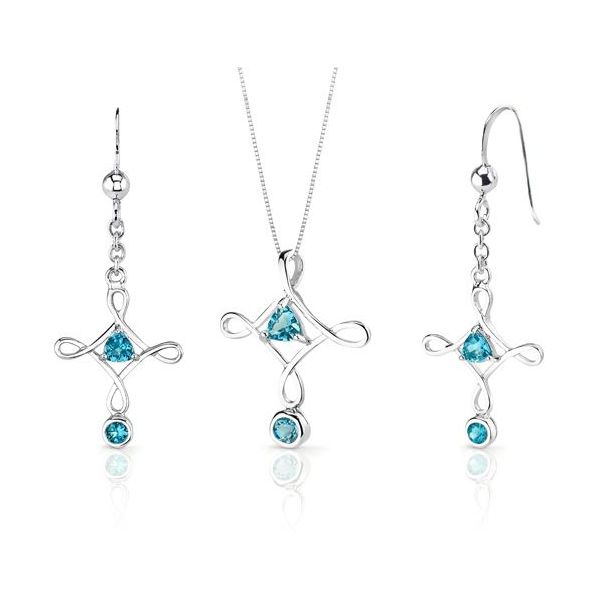Blue Topaz Cross Earring and Pendant Set Sam Dial Jewelers Pullman, WA