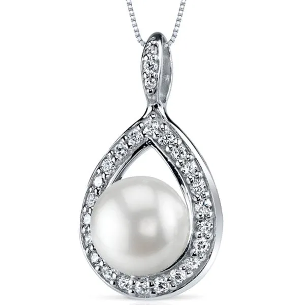 Silver Necklace with Pearl and Cubic Zirconia Accents Sam Dial Jewelers Pullman, WA