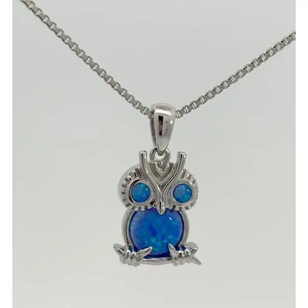 Sterling Silver Lab Created Opal Owl Pendant Sam Dial Jewelers Pullman, WA