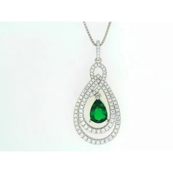 Sterling Silver Lab Emerald Suspended pear Pendant Sam Dial Jewelers Pullman, WA