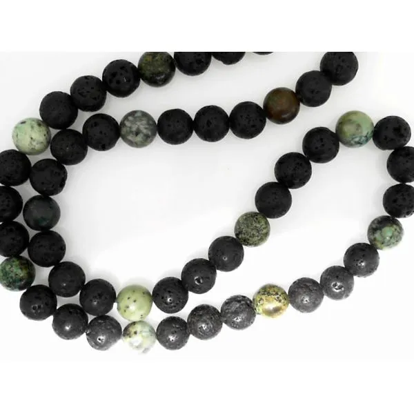 Black Lava Bead and African Pine Agate Necklace