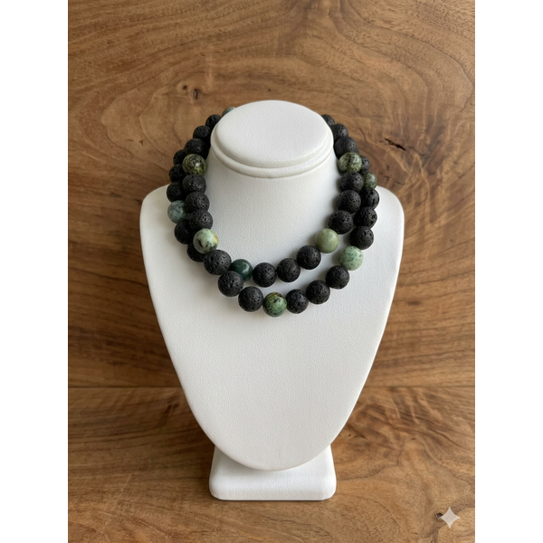 Black Lava Bead and African Pine Agate Necklace Sam Dial Jewelers Pullman, WA
