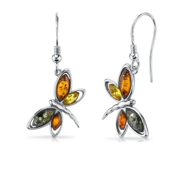 Sterling Silver Amber Dragonfly Earrings
