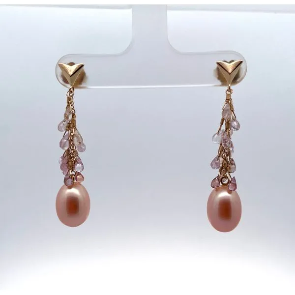 CUSTOM-MADE SAPPHIRE BRIOLETTE AND PEARL EARRINGS
