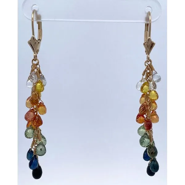 14KY CUSTOM-MADE MULTI-COLORED SAPPHIRE DANGLE EARRINGS Sam Dial Jewelers Pullman, WA