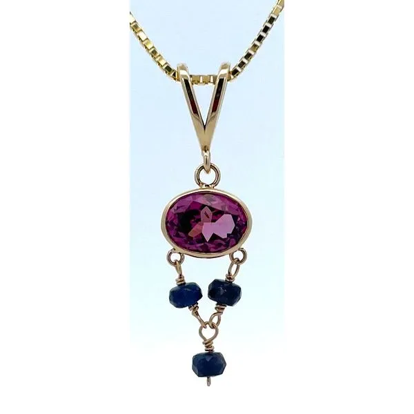 CUSTOM-MADE ROSE GARNET & SAPPHIRE DANGLE PENDANT Sam Dial Jewelers Pullman, WA