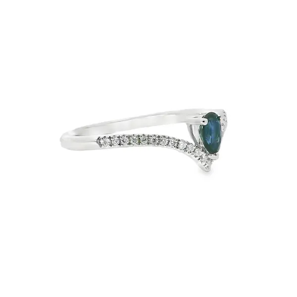 14K White Gold Pear Shape Diamond & Sapphire Ring Image 2 S&E Jewelers Depew, NY