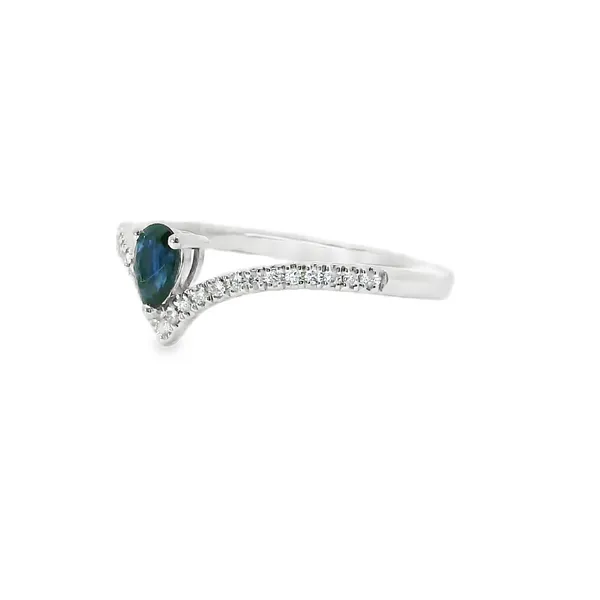 14K White Gold Pear Shape Diamond & Sapphire Ring Image 3 S&E Jewelers Depew, NY