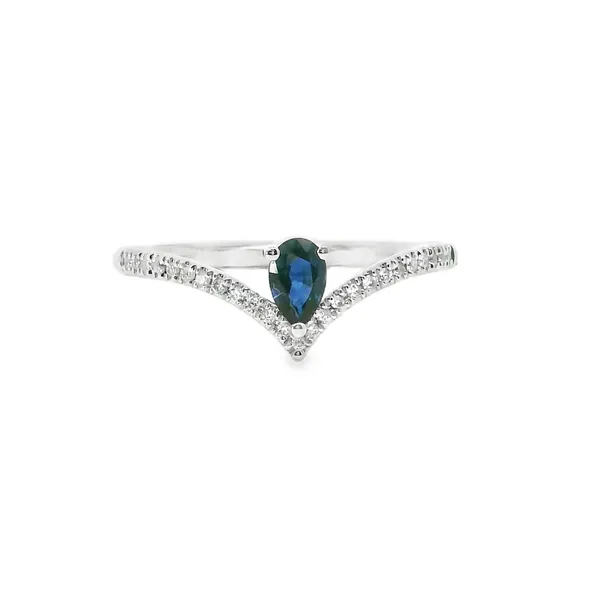 14K White Gold Pear Shape Diamond & Sapphire Ring S&E Jewelers Depew, NY
