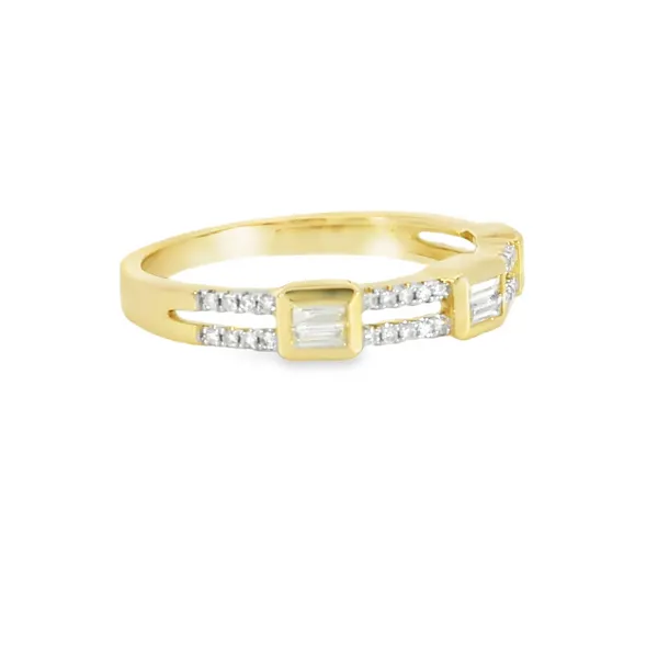 14K Yellow Gold Diamond Baguette & Round Ring Image 2 S&E Jewelers Depew, NY