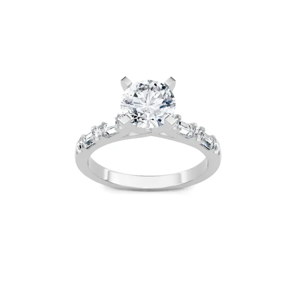 14 Karat White Gold Round & Baguette Diamond Engagement Ring S&E Jewelers Depew, NY