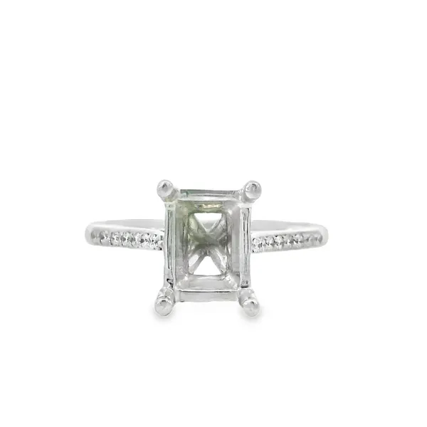 14K White Gold Emerald Cut Semi-Mount Hidden Halo Ring S&E Jewelers Depew, NY