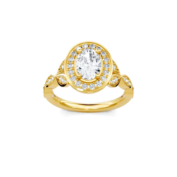 14K Yellow Gold Oval Floral Halo Ring S&E Jewelers Depew, NY