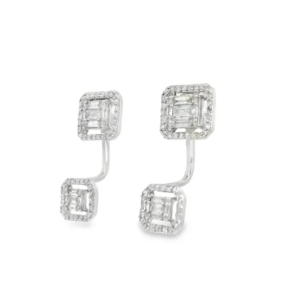 14K White Gold Baguette and Round Diamond Earrings Image 3 S&E Jewelers Depew, NY