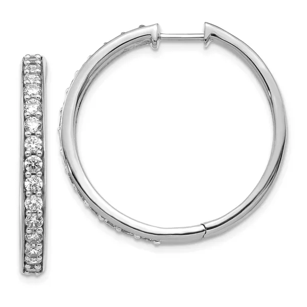 14K White Gold Diamond Hinged Omega Back Earrings S&E Jewelers Depew, NY