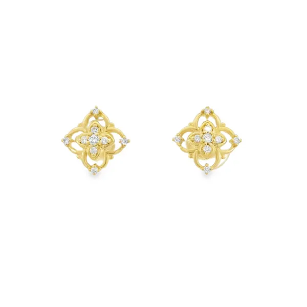14K Yellow Gold Diamond Part-Open Filigree Earrings S&E Jewelers Depew, NY