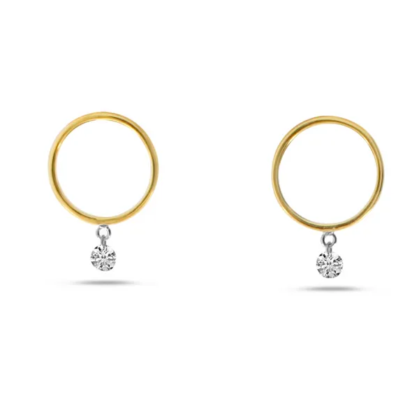 14K Yellow Gold Diamond Circle Earrings S&E Jewelers Depew, NY