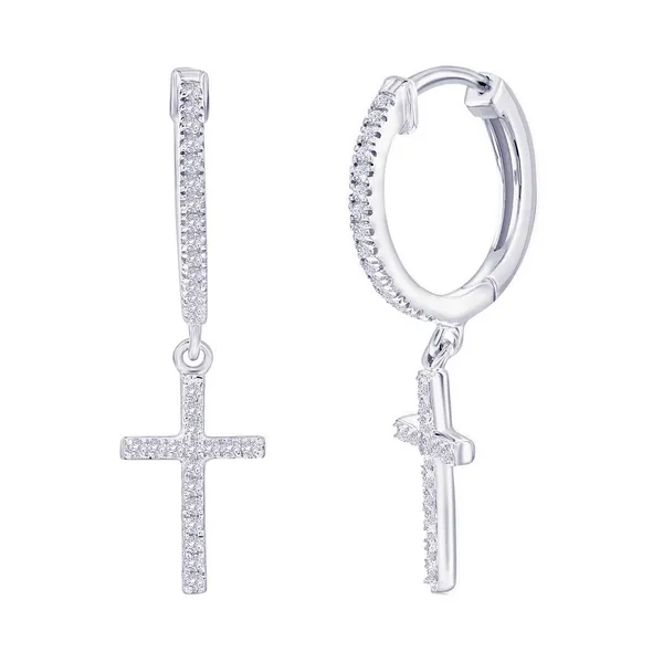 Sterling Silver Diamond Cross Charm Huggie Earrings S&E Jewelers Depew, NY