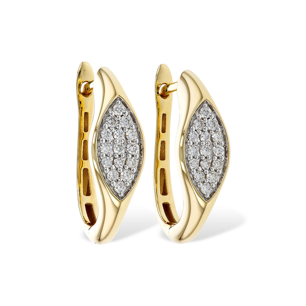 14K Yellow Gold Diamond Pave Drop Hoop Earrings S&E Jewelers Depew, NY