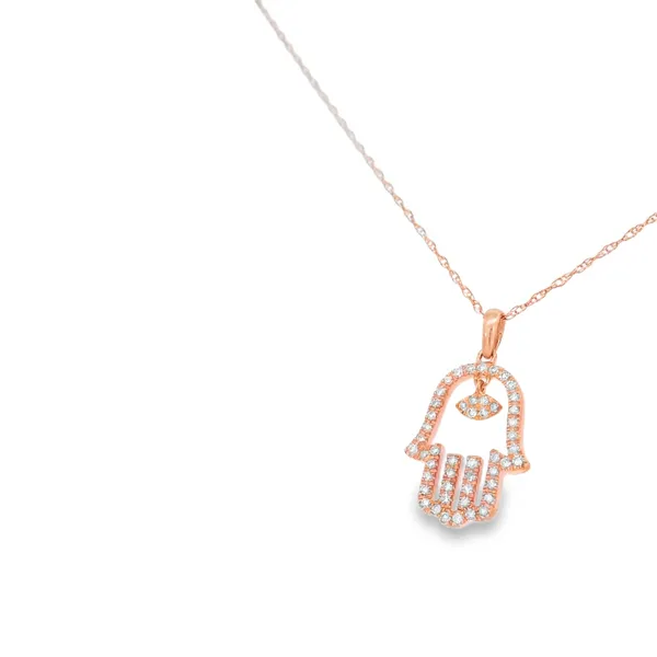 10 Karat Rose Gold Diamond Hand Pendant Image 2 S&E Jewelers Depew, NY