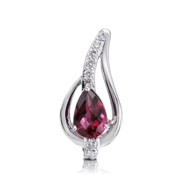 14 Karat White Gold Rhodolite Garnet and Diamond Pendant S&E Jewelers Depew, NY