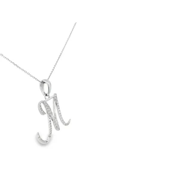 10K White Gold "M" Pendant Image 2 S&E Jewelers Depew, NY