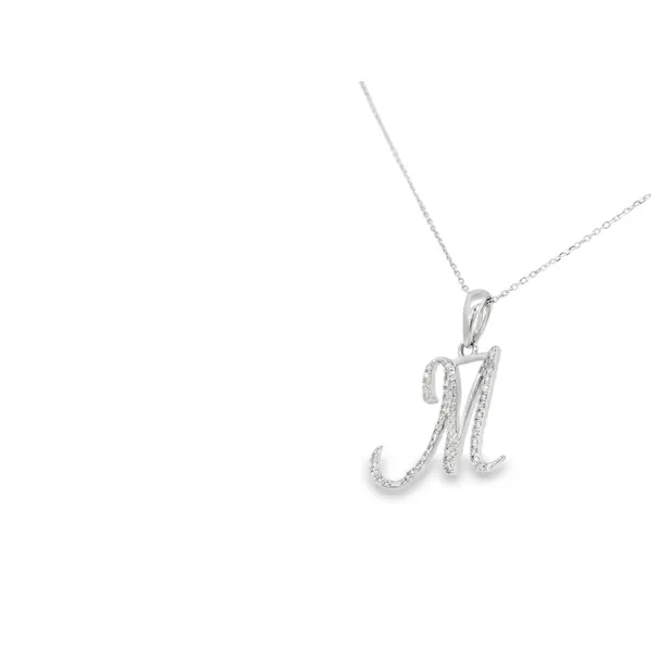 10K White Gold "M" Pendant Image 3 S&E Jewelers Depew, NY