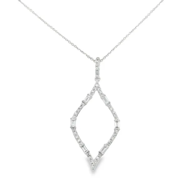 14K White Gold Baguette and Round Diamond Pendant S&E Jewelers Depew, NY