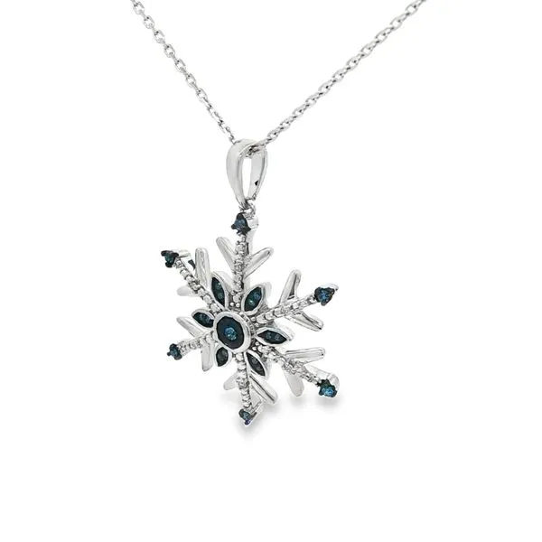 Sterling Silver Blue Diamond Snowflake Pendant Image 2 S&E Jewelers Depew, NY