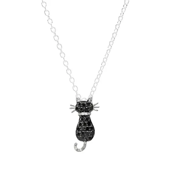 Black & White Diamond Cat Pendant Image 3 S&E Jewelers Depew, NY