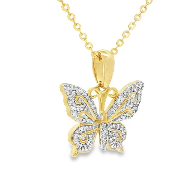 10Kt Yellow Gold Diamond Butterfly Pendant Image 3 S&E Jewelers Depew, NY