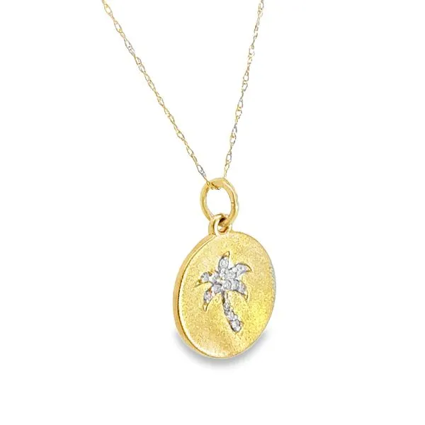 14K Yellow Gold Diamond Palm Tree Pendant Image 2 S&E Jewelers Depew, NY