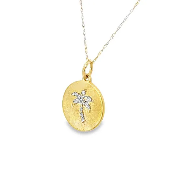14K Yellow Gold Diamond Palm Tree Pendant Image 3 S&E Jewelers Depew, NY