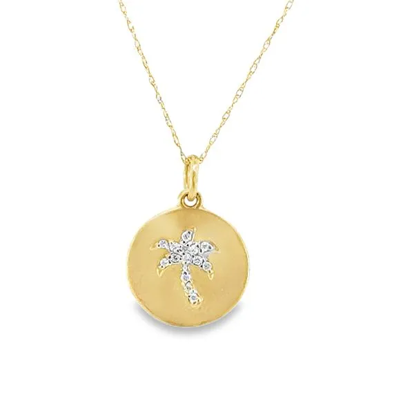14K Yellow Gold Diamond Palm Tree Pendant S&E Jewelers Depew, NY