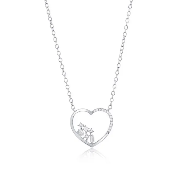 Sterling Silver Multi-Shaped Diamond Heart Necklace similar item image