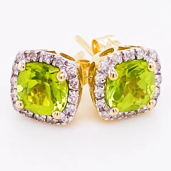 10K Yellow Gold Peridot Diamond Halo Earrings S&E Jewelers Depew, NY