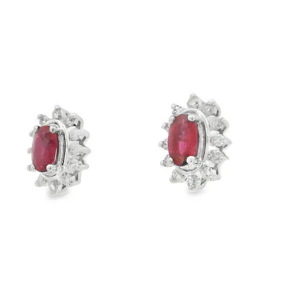 14Kt White Gold Ruby and Diamond Earrings Image 3 S&E Jewelers Depew, NY