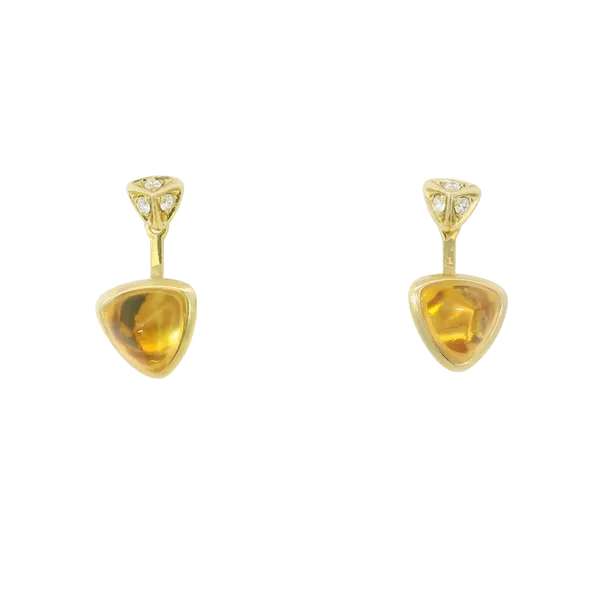 14K Yellow Gold Citrine and Diamond Trillion Cut Earrings Image 3 S&E Jewelers Depew, NY