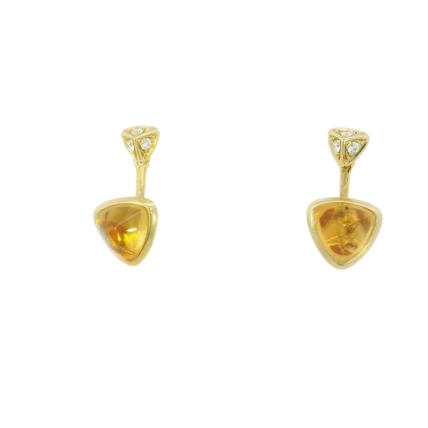 14K Yellow Gold Citrine and Diamond Trillion Cut Earrings S&E Jewelers Depew, NY