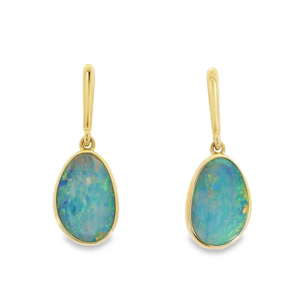 14K Yellow Boulder Doublet Opal Earrings S&E Jewelers Depew, NY