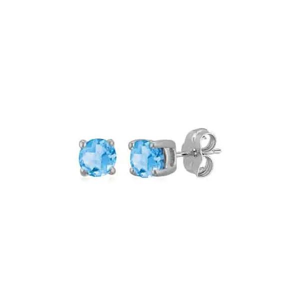 14K White Swiss Blue Topaz Stud Earrings S&E Jewelers Depew, NY