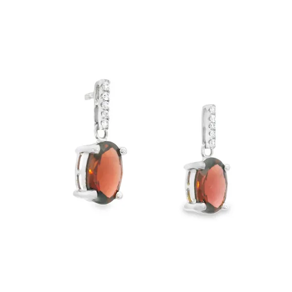 14K White Checkerboard Cut Garnet Earrings Image 2 S&E Jewelers Depew, NY