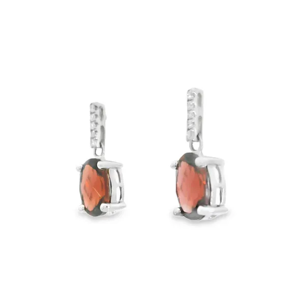 14K White Checkerboard Cut Garnet Earrings Image 3 S&E Jewelers Depew, NY