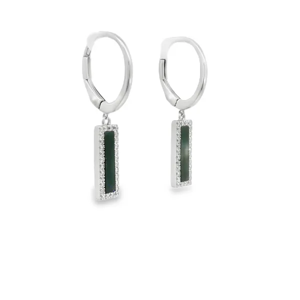 14K White Gold Black Agate and Diamond Drop Earrings Image 2 S&E Jewelers Depew, NY
