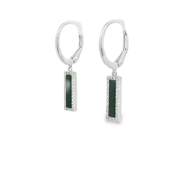 14K White Gold Black Agate and Diamond Drop Earrings Image 3 S&E Jewelers Depew, NY