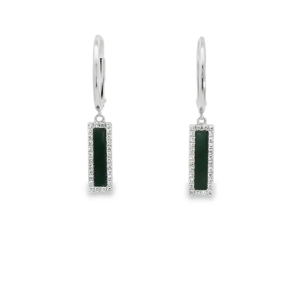 14K White Gold Black Agate and Diamond Drop Earrings S&E Jewelers Depew, NY