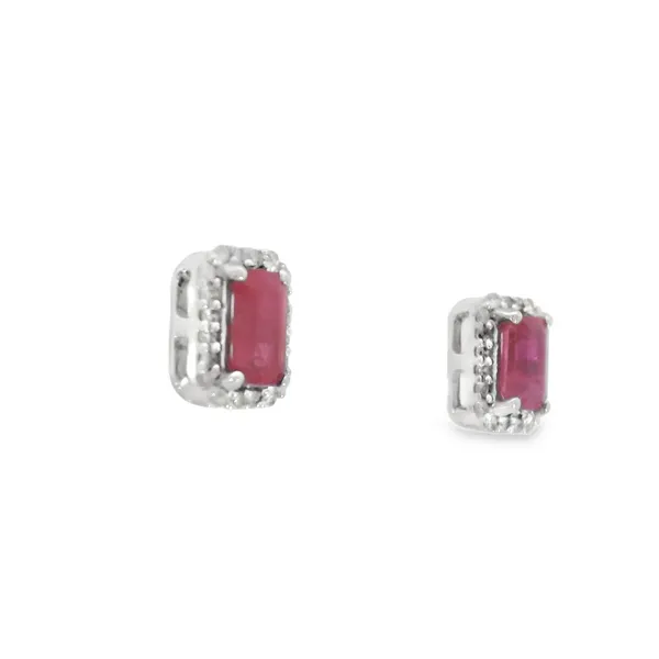 14K White Gold Ruby and Diamond Stud Earrings Image 2 S&E Jewelers Depew, NY